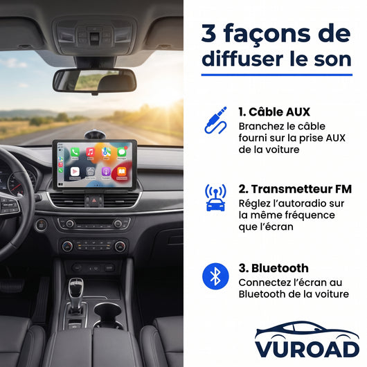 VuRoad® Écran CarPlay & Android Auto sans fil 7" – Portable, tous véhicules
