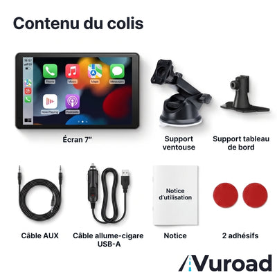 VuRoad® Écran CarPlay & Android Auto sans fil 7" – Portable, tous véhicules