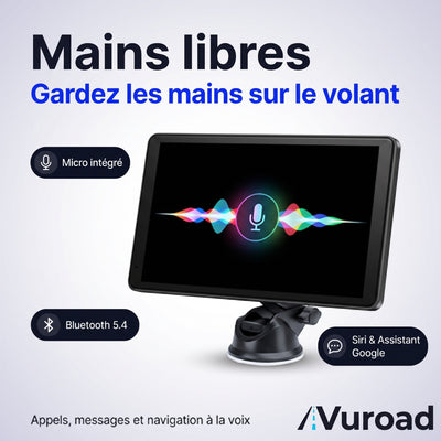 VuRoad® Écran CarPlay & Android Auto sans fil 7" – Portable, tous véhicules