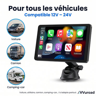 VuRoad® Écran CarPlay & Android Auto sans fil 7" – Portable, tous véhicules