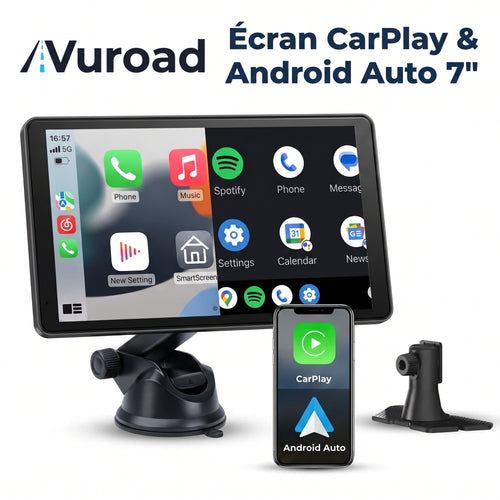 VuRoad® Écran CarPlay & Android Auto sans fil 7" – Portable, tous véhicules